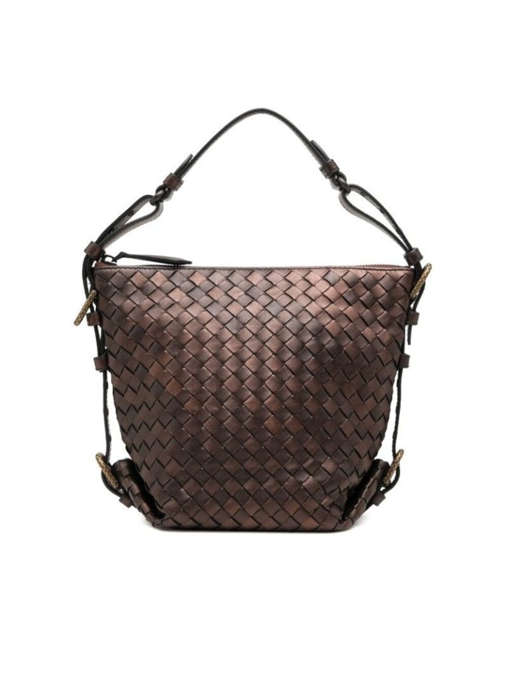 Bottega Veneta Intrecciato Shoulder Bag Brown Leather
